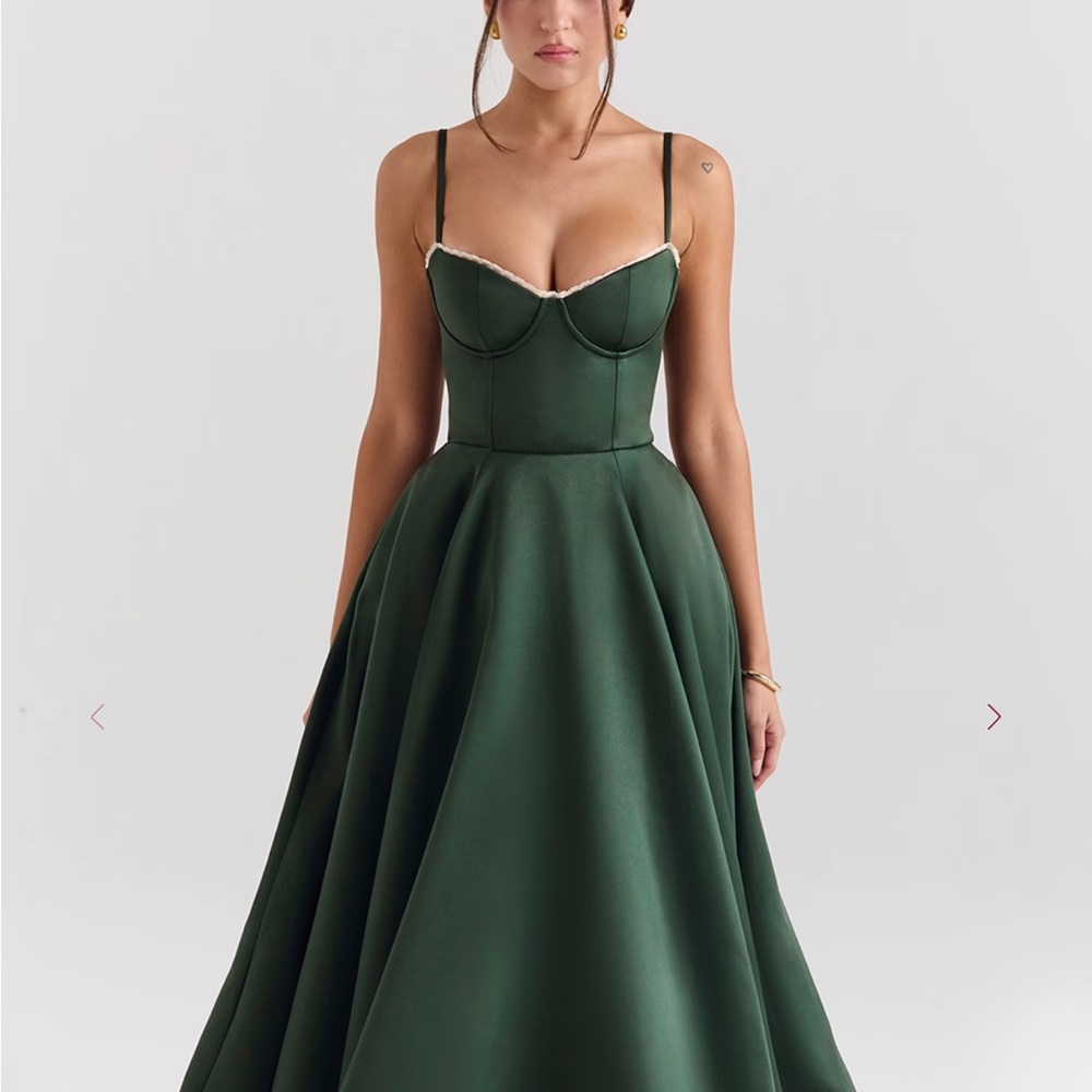 House of CB Emerald Green Mademoiselle Dress with lace Trim